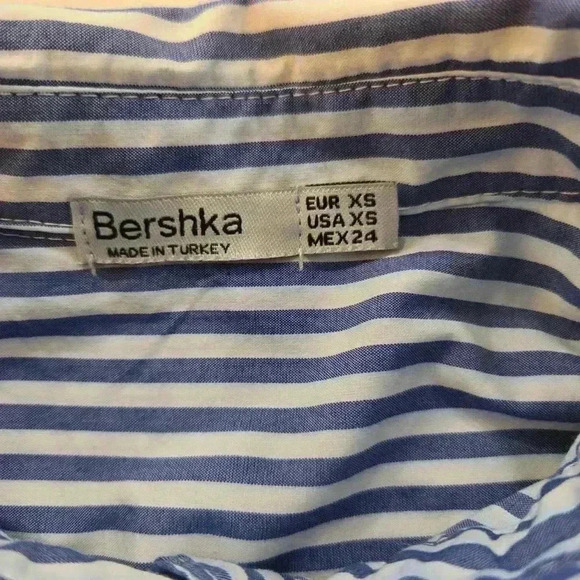 Bershka Button Down Pearl Embroidered Striped Shirt Womens Blue White Size XS - Picture 9 of 10